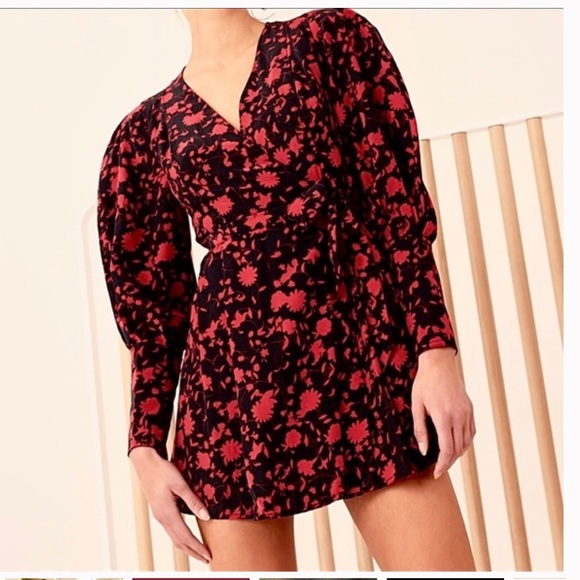 C/Meo Collective Opacity Floral wrap dress Black with  red chili floral - Picture 2 of 14
